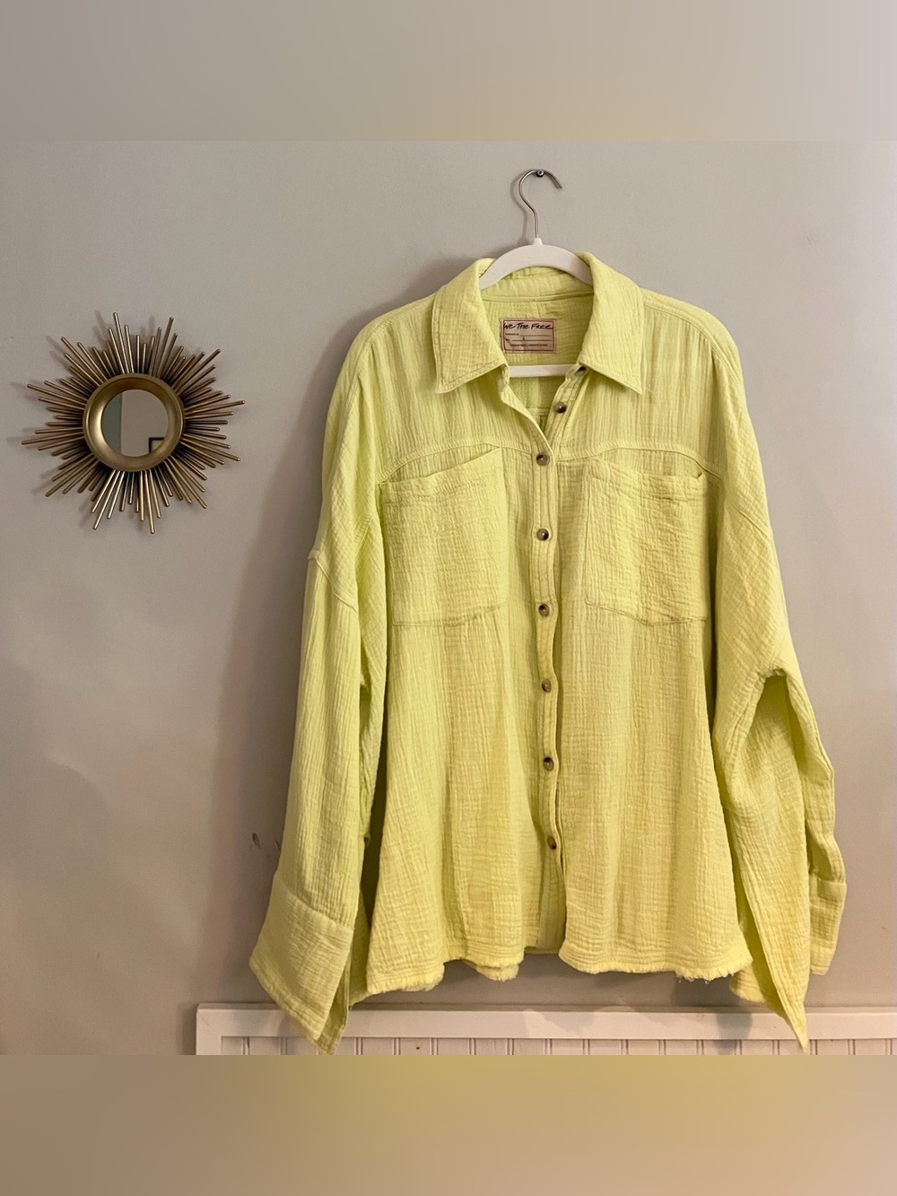 We the Free Lightweight Lime Cotton Oversized Button-Up Shirt NWOT